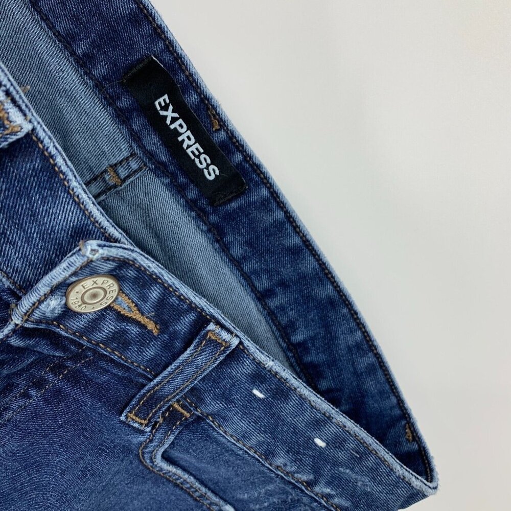 Express Denim Shorts Relaxed Low Rise Shortie Blue Jean Cuffed - Picture 2 of 10